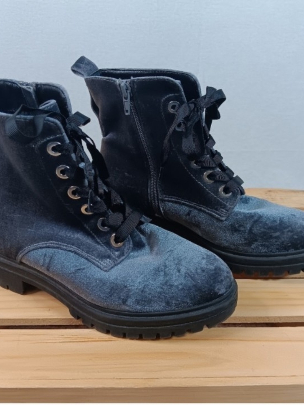 Women's Smoke Velvet Lace-Up Whimsigoth Boots, Size 6